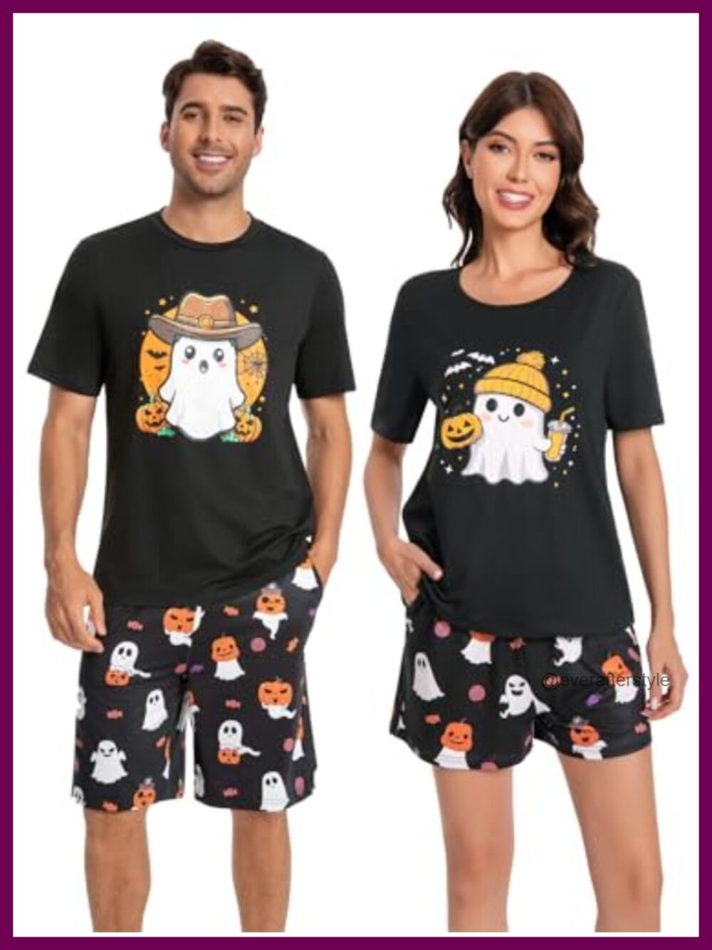 Men's Matching Halloween Couple Pajama Set Short Sleeve Loungewear